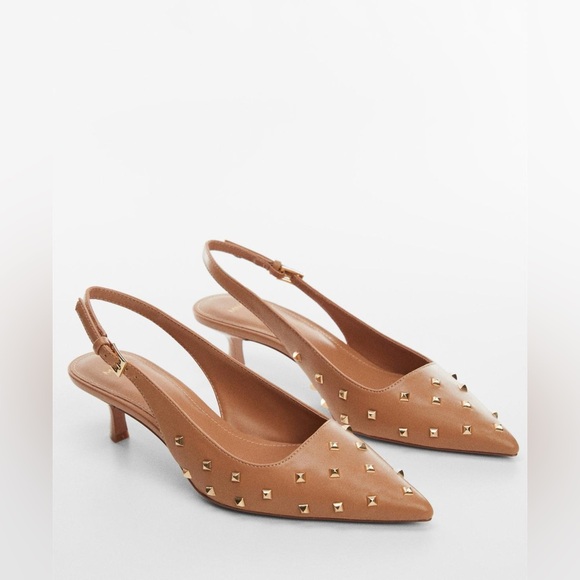 Mango Shoes - NEW Mango Women's Studded pointed toe slingback kitten shoes size 36